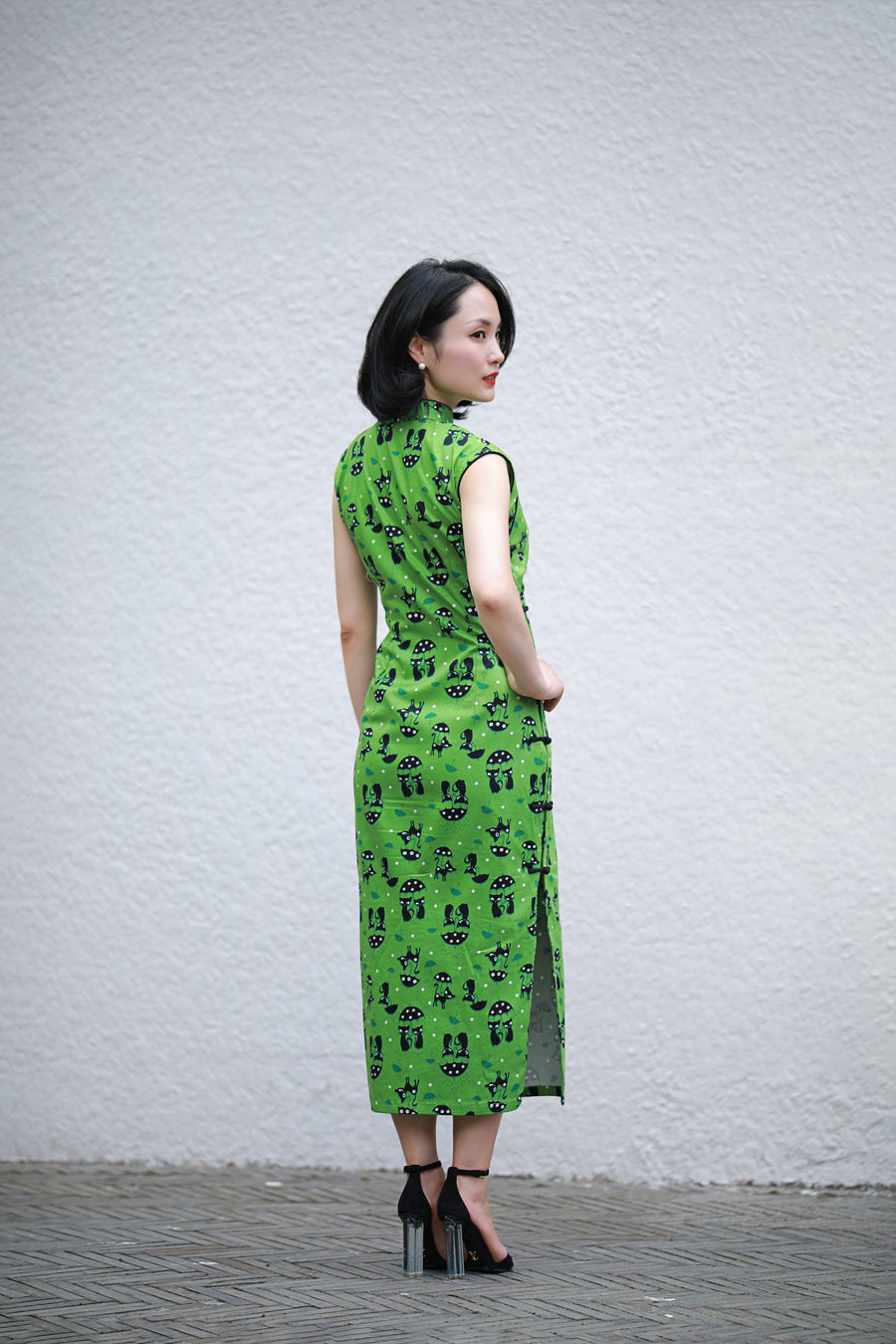 The Quirky Cats and Umbrellas Qipao - Lime Green