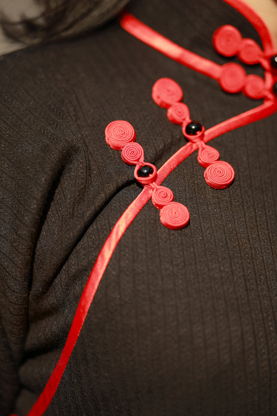 The Touch of Scarlet Qipao - Black with Red Edge