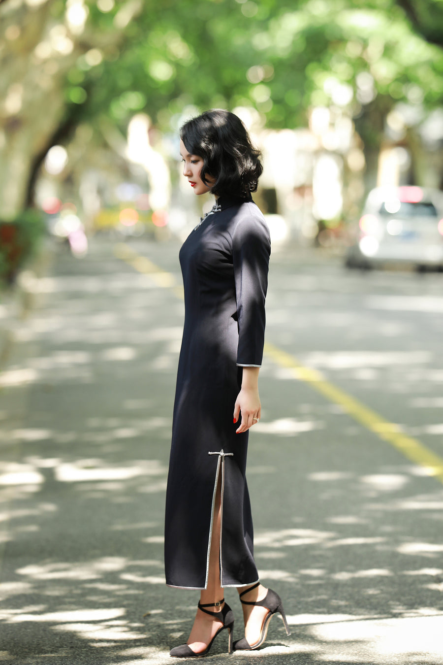 The Ching-ling Qipao - Almost-black and Grey The Pankou The Ching-ling Qipao - Almost-black and Grey The Pankou